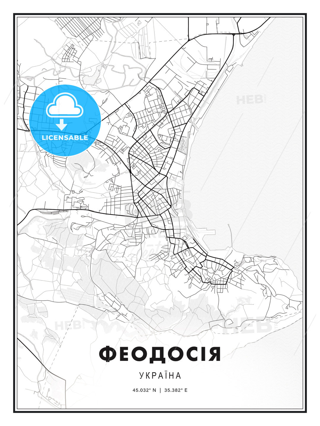 ФЕОДОСІЯ / Feodosiya, Ukraine, Modern Print Template in Various Formats - HEBSTREITS Sketches