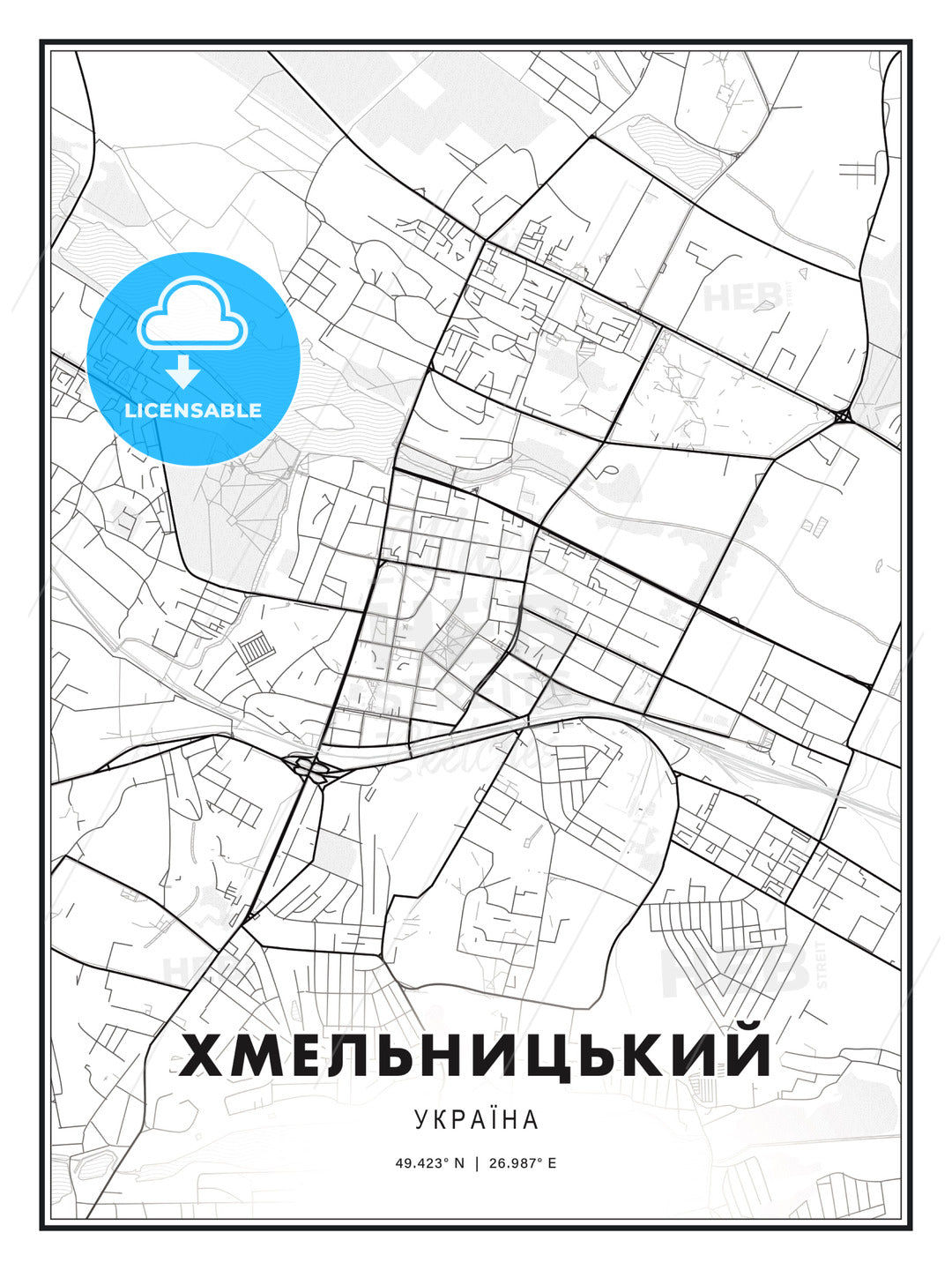 ХМЕЛЬНИЦЬКИЙ / Khmelnytskyi, Ukraine, Modern Map Print Template in