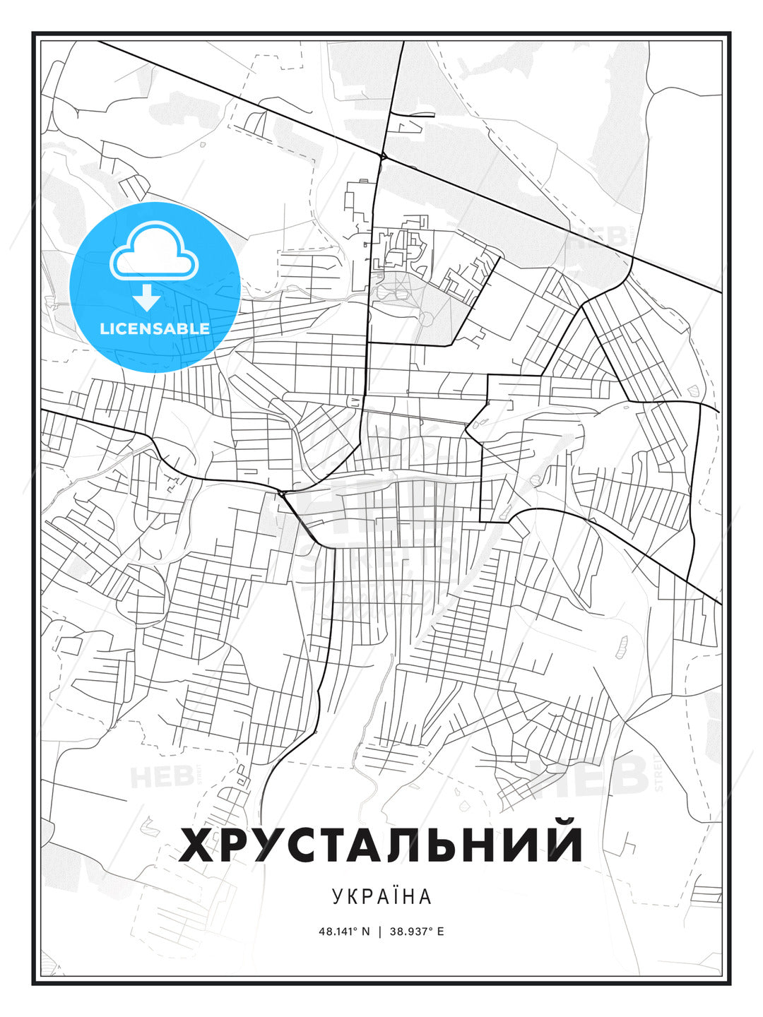 ХРУСТАЛЬНИЙ / Khrustalnyi, Ukraine, Modern Print Template in Various Formats - HEBSTREITS Sketches