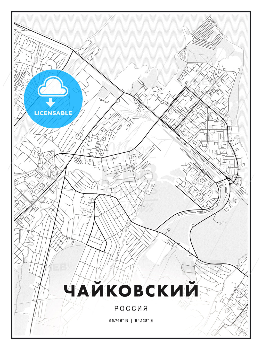 ЧАЙКОВСКИЙ / Chaykovsky, Russia, Modern Print Template in Various Formats - HEBSTREITS Sketches