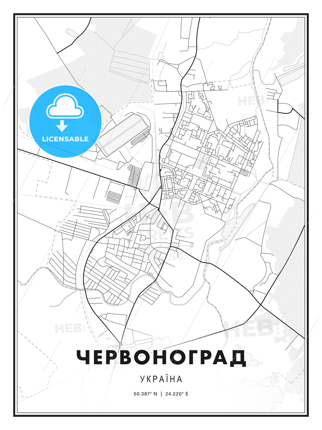 ЧЕРВОНОГРАД / Chervonohrad, Ukraine, Modern Print Template in Various Formats - HEBSTREITS Sketches