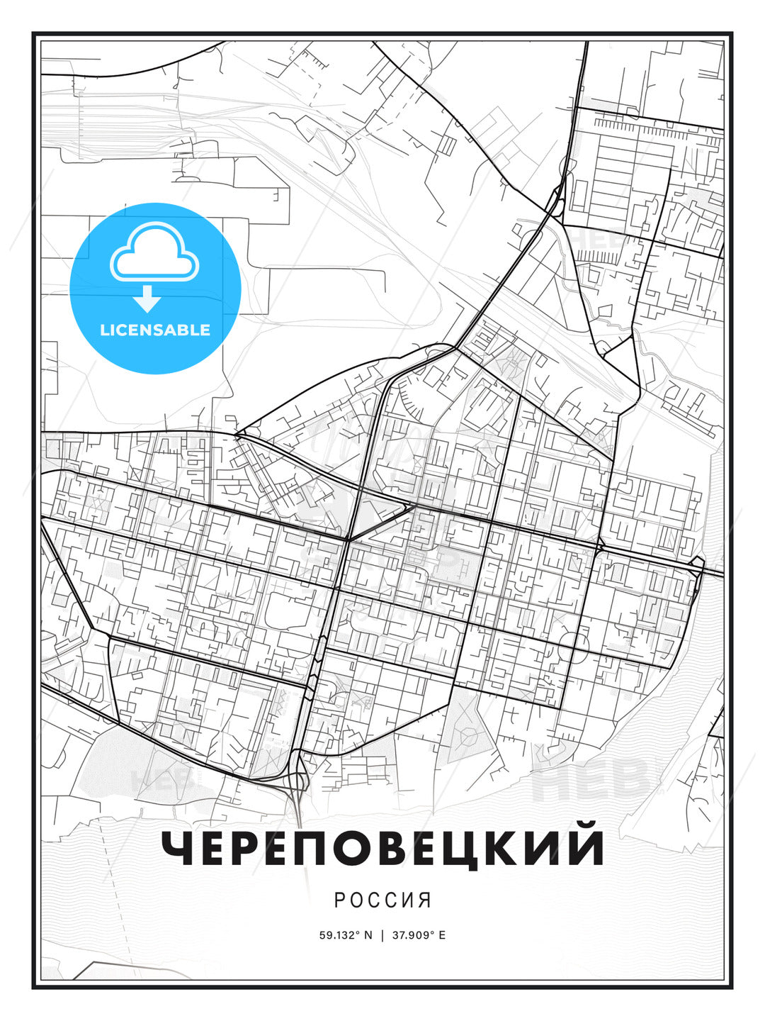 ЧЕРЕПОВЕЦКИЙ / Cherepovets, Russia, Modern Print Template in Various Formats - HEBSTREITS Sketches