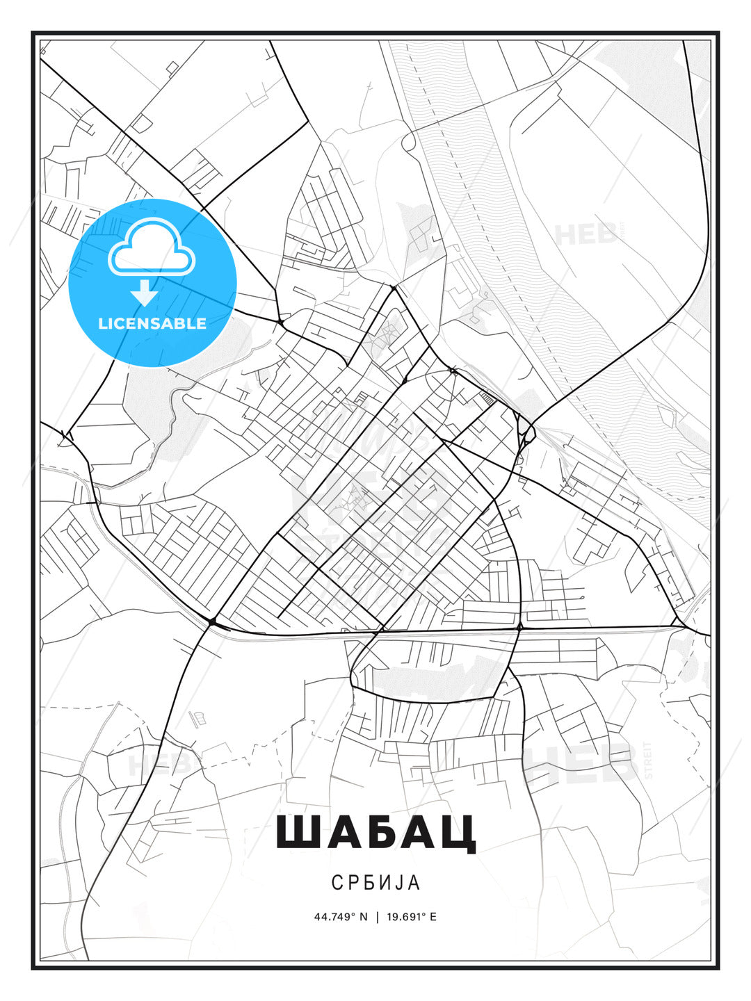 ШАБАЦ / Šabac, Serbia, Modern Print Template in Various Formats - HEBSTREITS Sketches