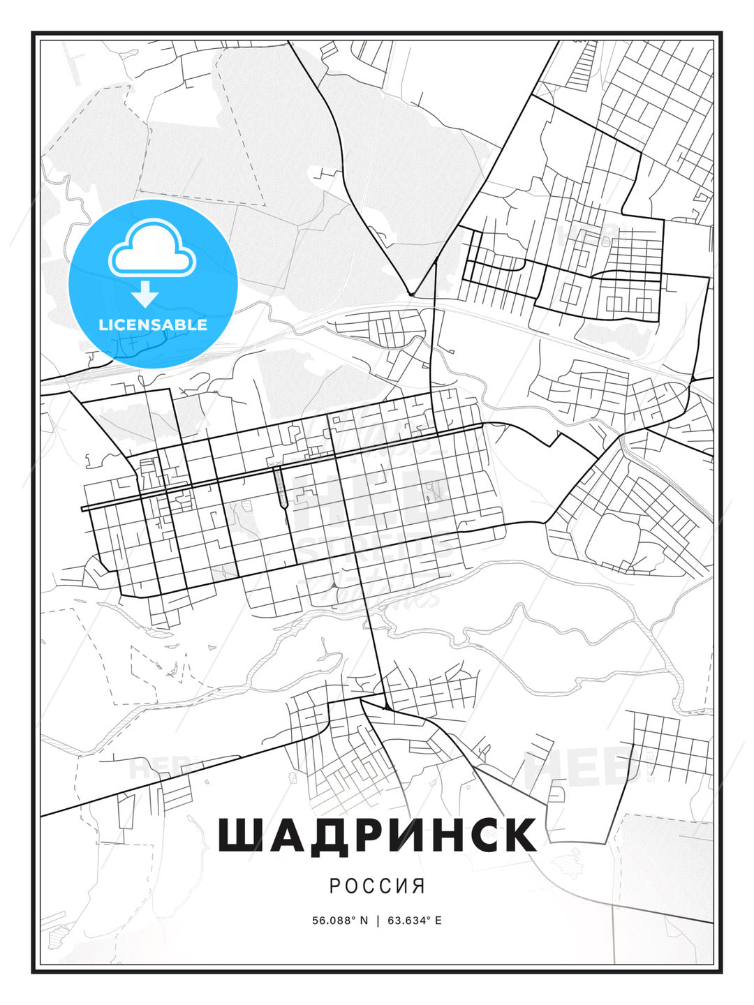 ШАДРИНСК / Shadrinsk, Russia, Modern Print Template in Various Formats - HEBSTREITS Sketches