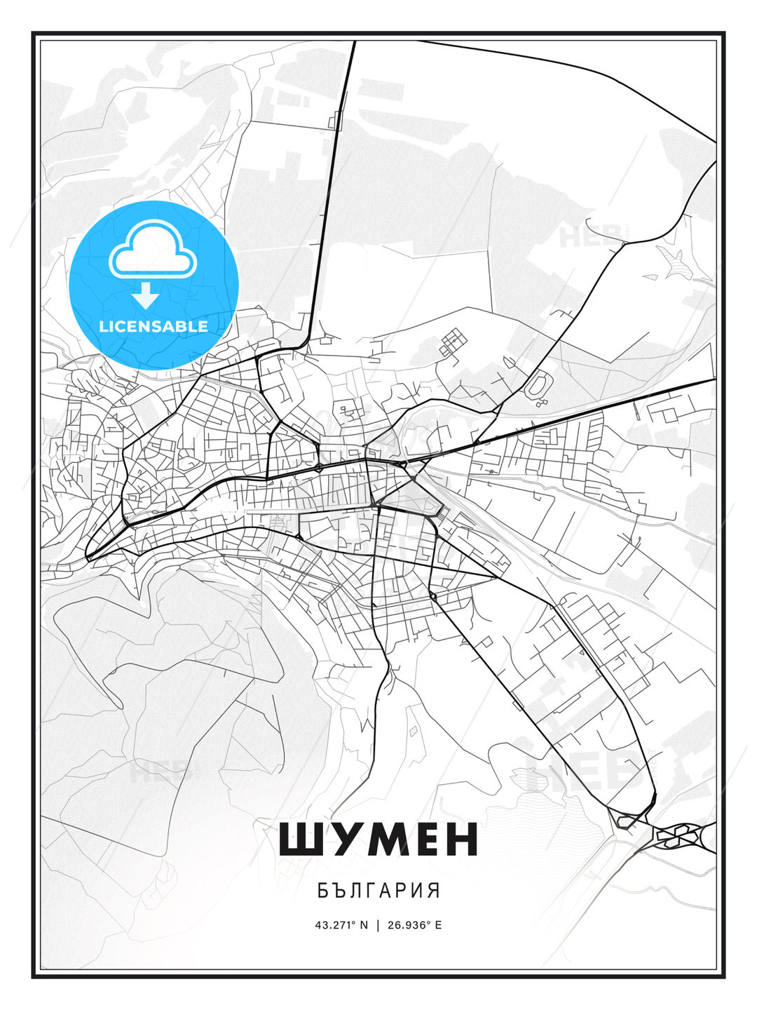 ШУМЕН / Shumen, Bulgaria, Modern Print Template in Various Formats - HEBSTREITS Sketches