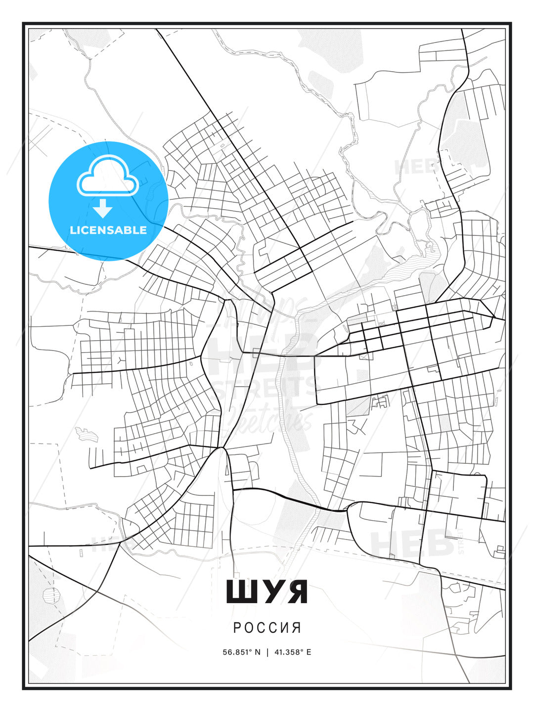 ШУЯ / Shuya, Russia, Modern Print Template in Various Formats - HEBSTREITS Sketches