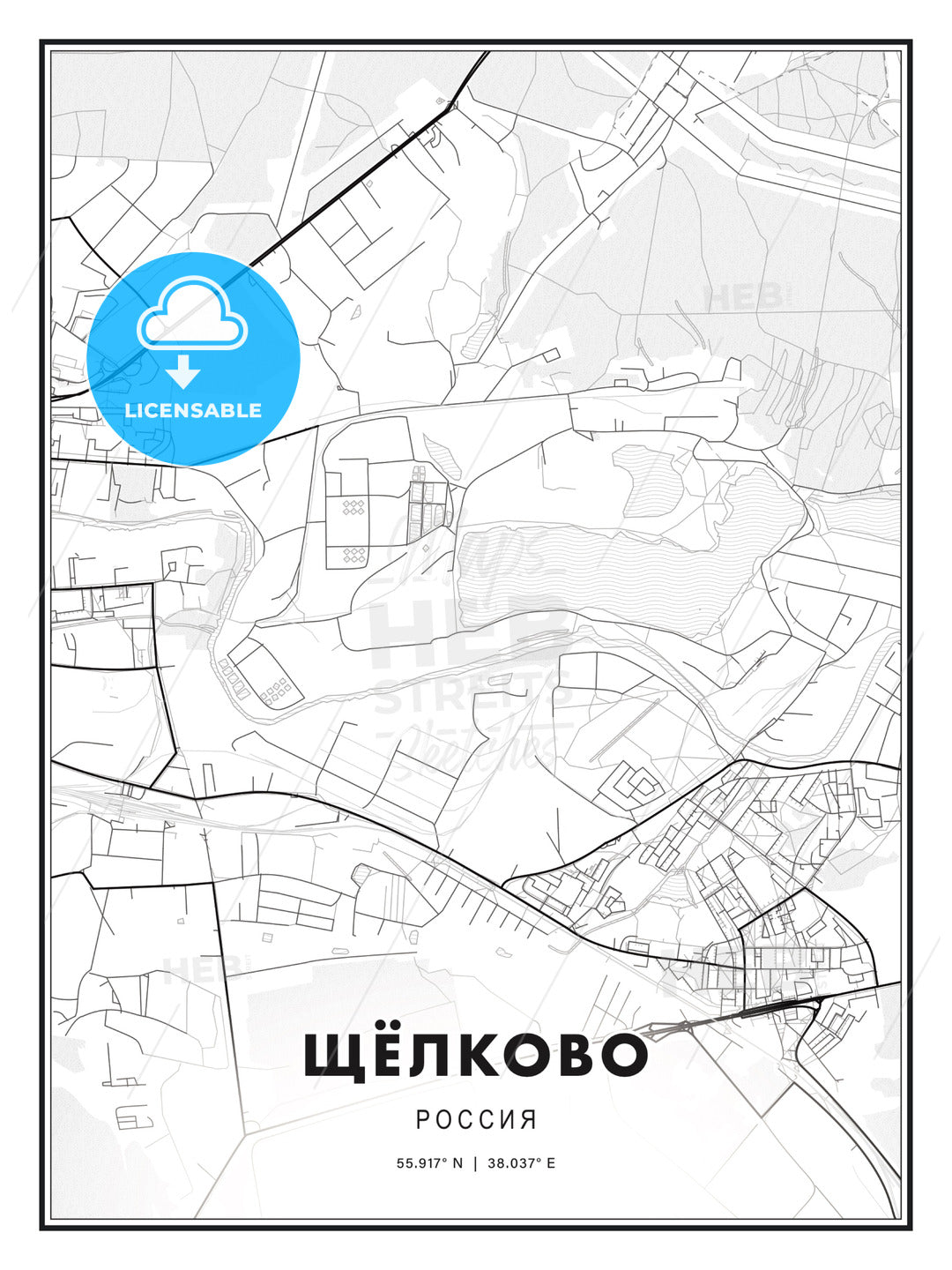 ЩЁЛКОВО / Shchyolkovo, Russia, Modern Print Template in Various Formats - HEBSTREITS Sketches