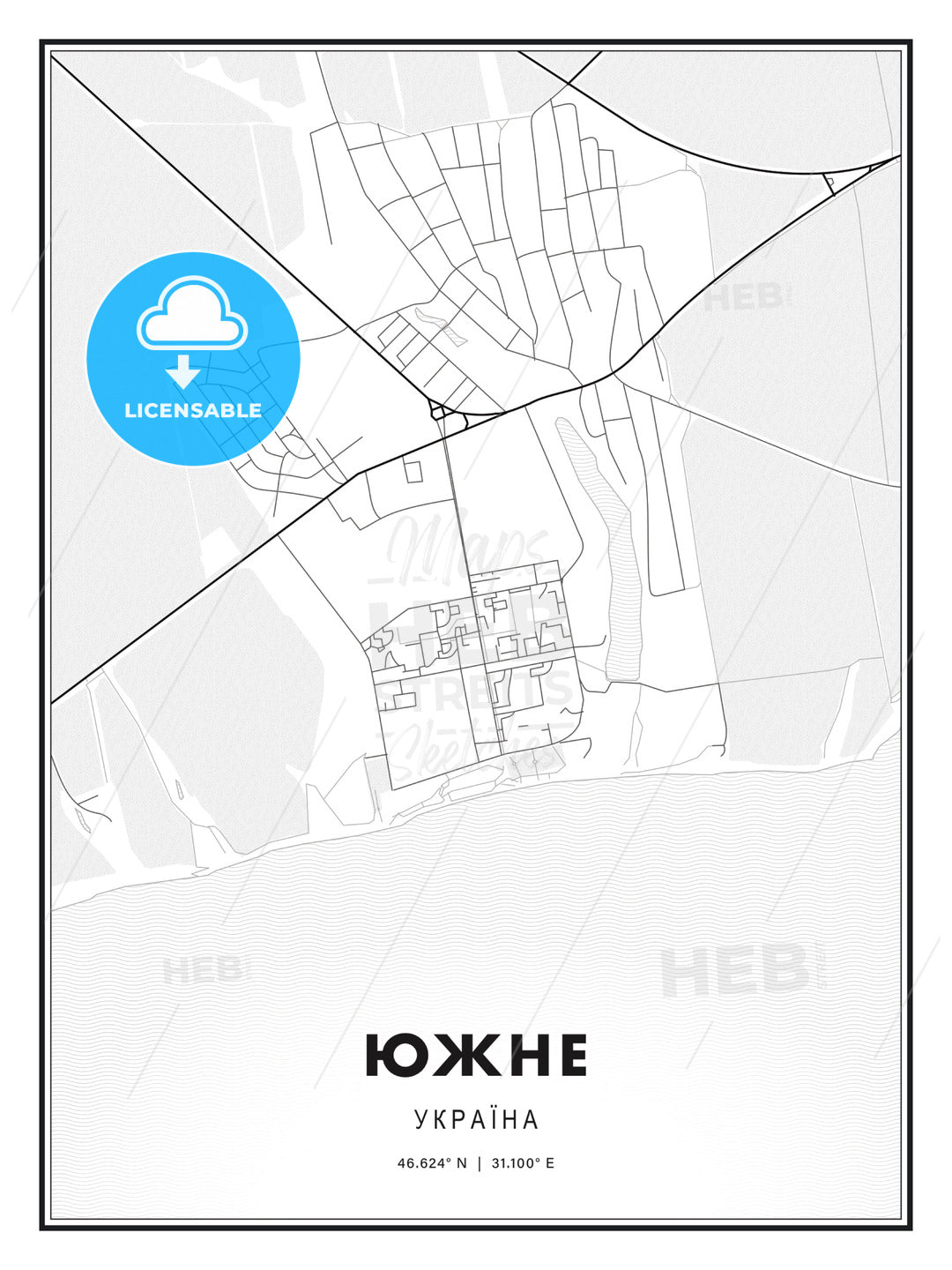 ЮЖНЕ / Yuzhne, Ukraine, Modern Print Template in Various Formats - HEBSTREITS Sketches