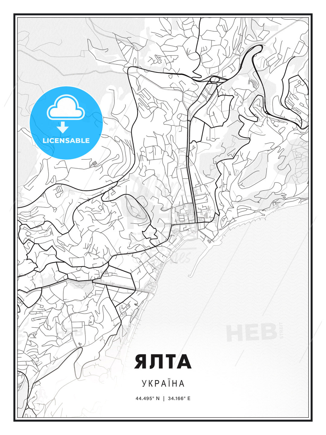 ЯЛТА / Yalta, Ukraine, Modern Print Template in Various Formats - HEBSTREITS Sketches