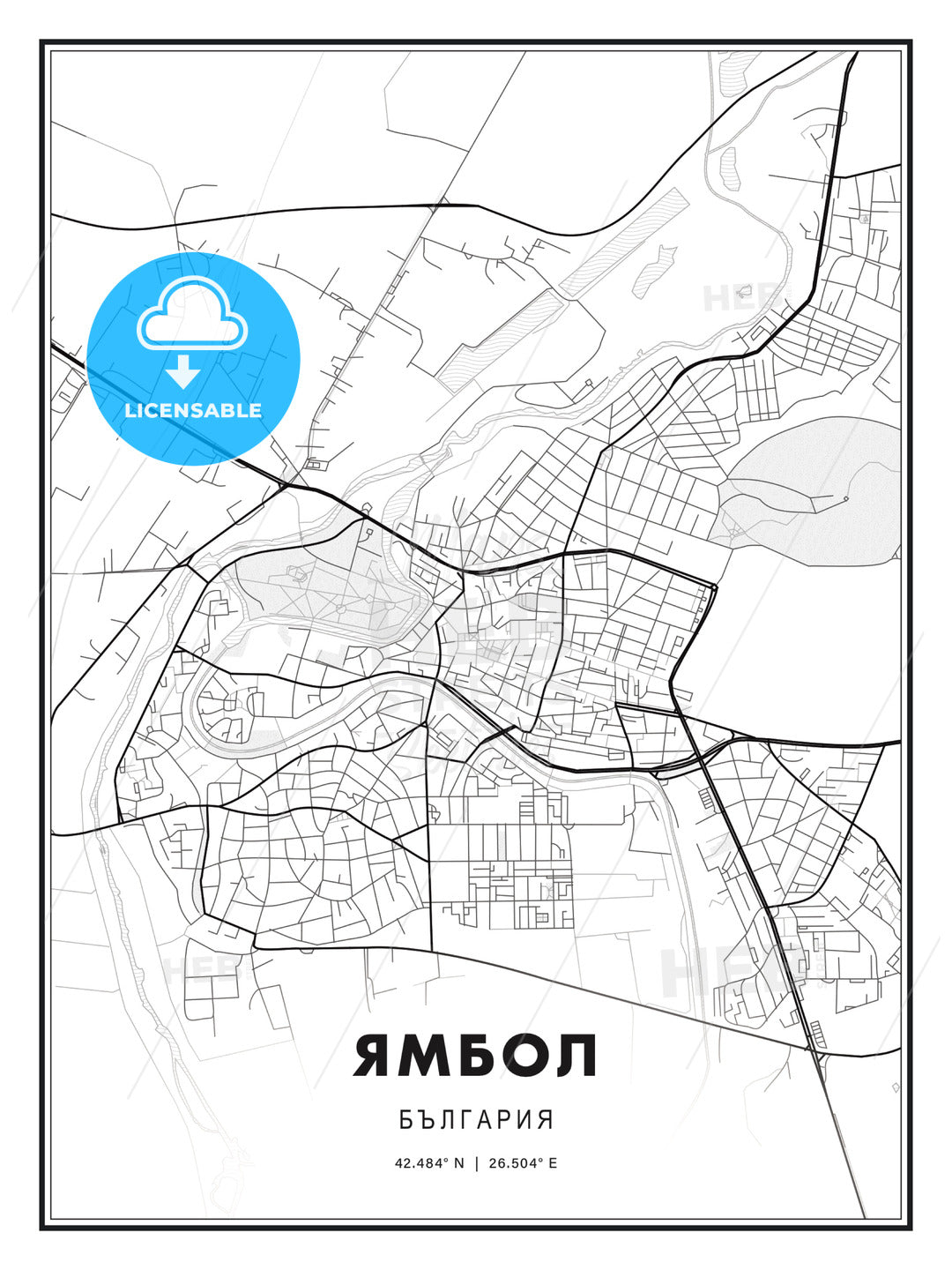 ЯМБОЛ / Yambol, Bulgaria, Modern Print Template in Various Formats - HEBSTREITS Sketches