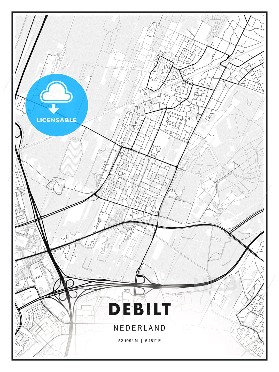 DEBILT / De Bilt, Netherlands, Modern Print Template in Various Formats - HEBSTREITS Sketches