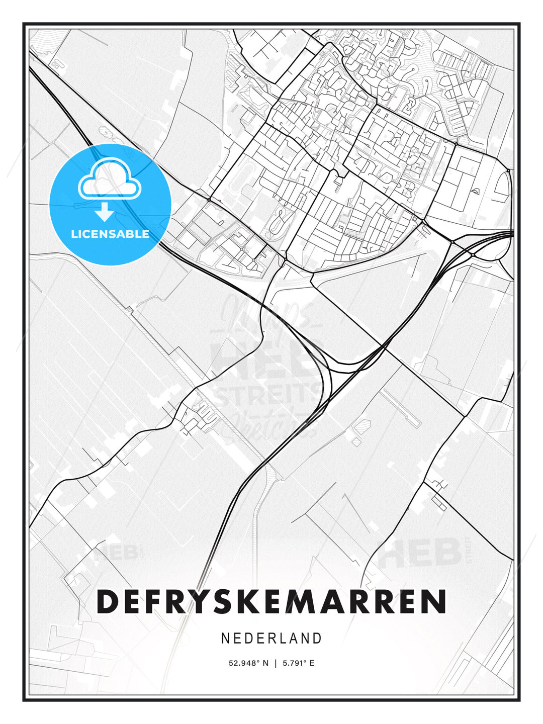 DEFRYSKEMARREN / De Fryske Marren, Netherlands, Modern Print Template in Various Formats - HEBSTREITS Sketches