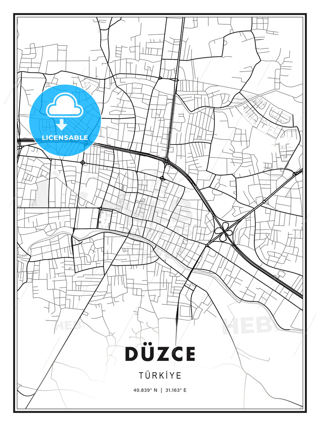 Düzce, Turkey, Modern Print Template in Various Formats - HEBSTREITS Sketches