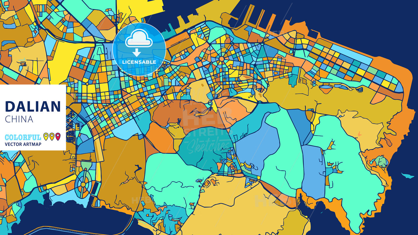 Dalian, China, Colorful Vector Artmap
