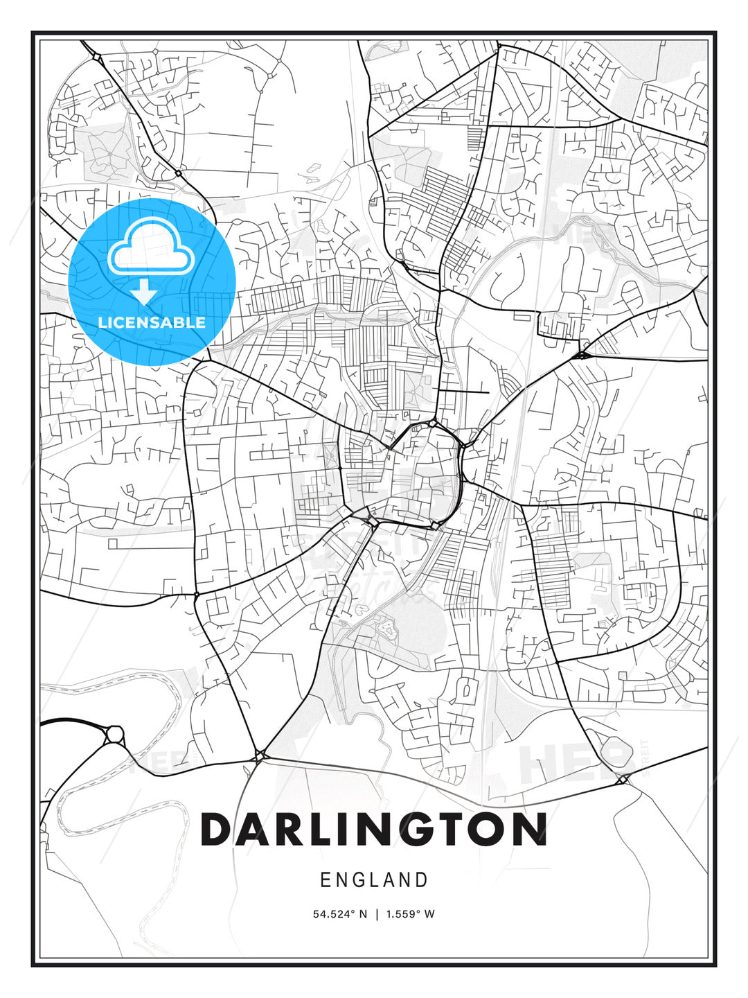 Darlington, England, Modern Print Template in Various Formats - HEBSTREITS Sketches