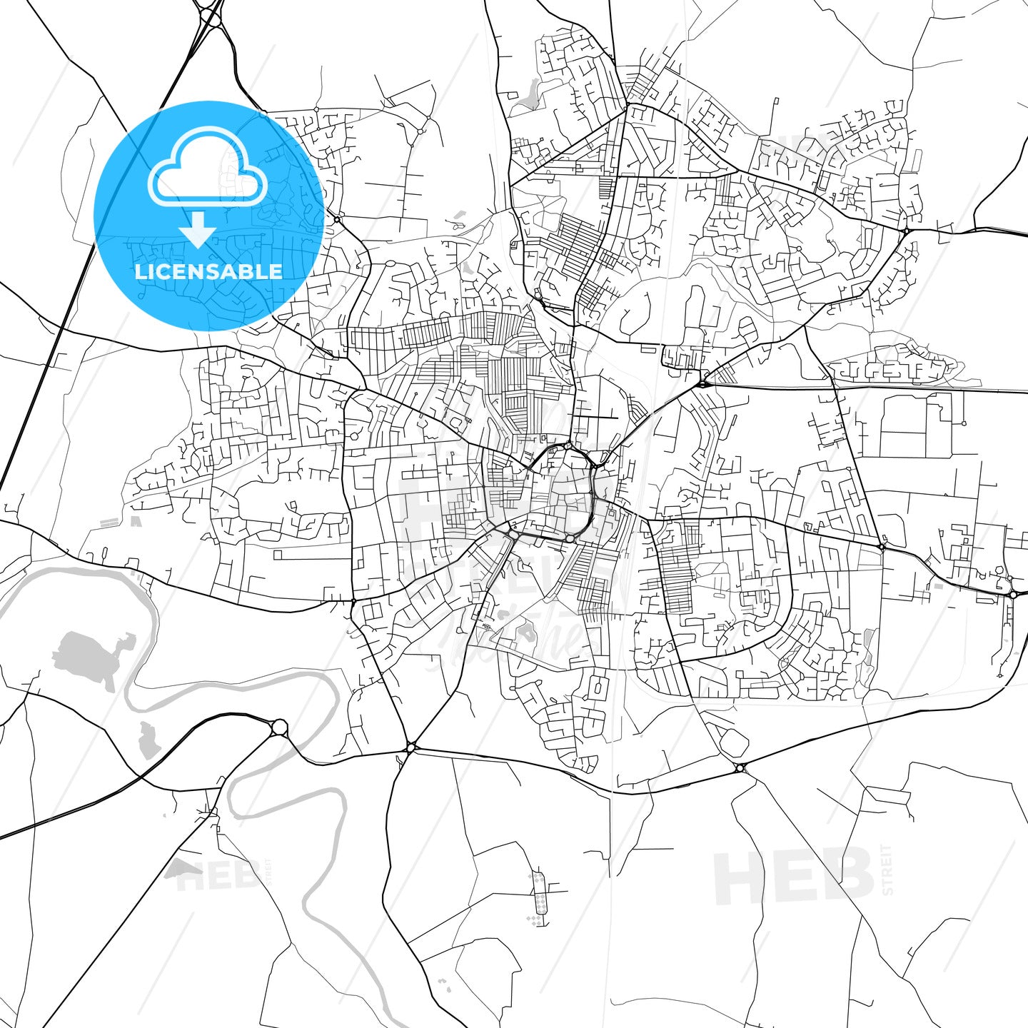 Darlington, England, UK, Vector Map - Light