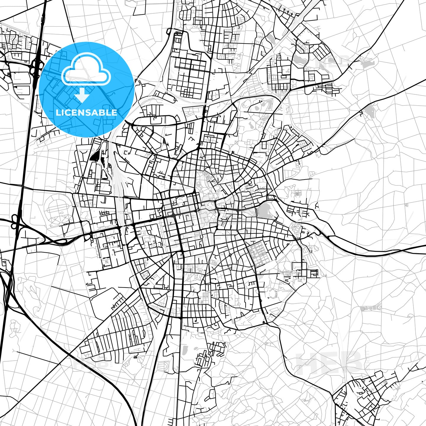 Darmstadt, Germany, Vector Map - Light