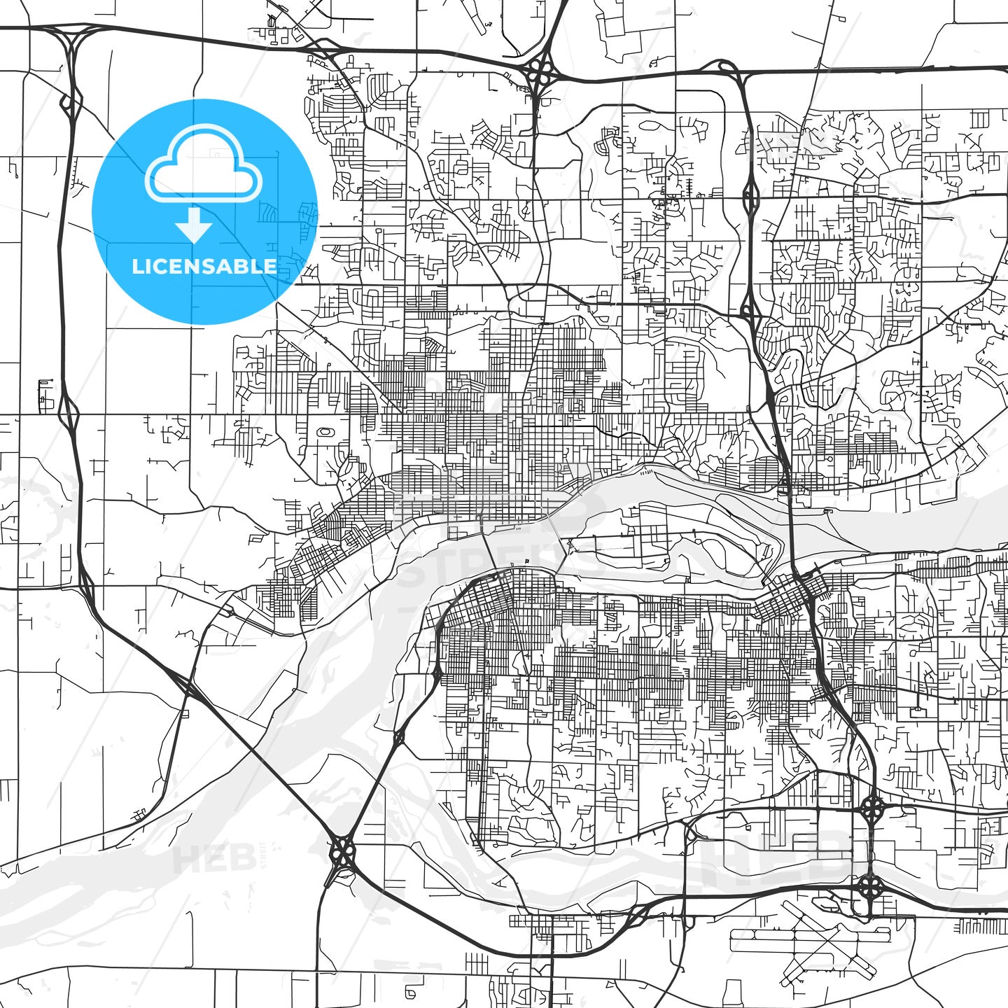 Davenport, Iowa - Area Map - Light