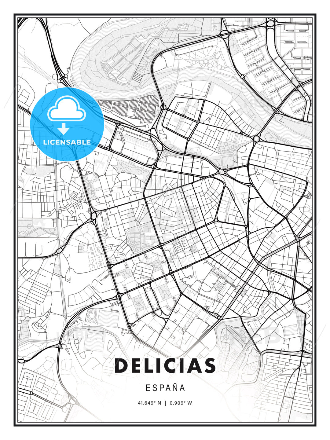 Delicias, Spain, Modern Print Template in Various Formats - HEBSTREITS Sketches