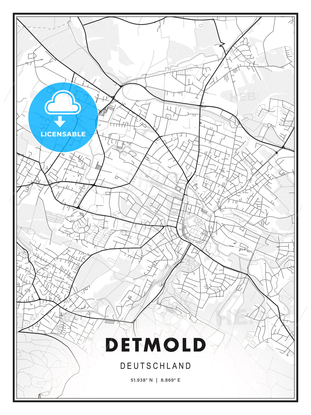 Detmold, Germany, Modern Print Template in Various Formats - HEBSTREITS Sketches