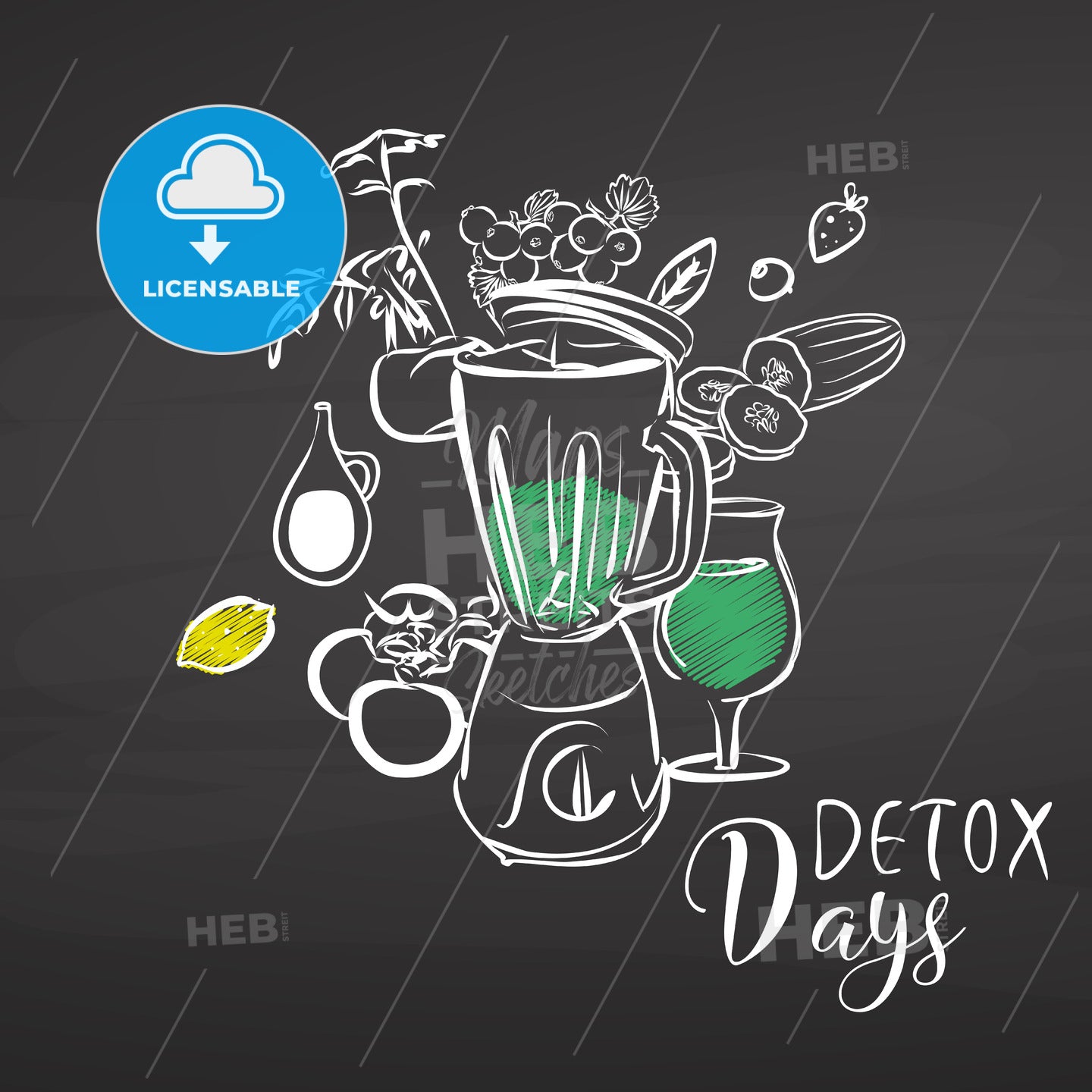 Detox days. Vegetables and Mixer on chalkboard – instant download