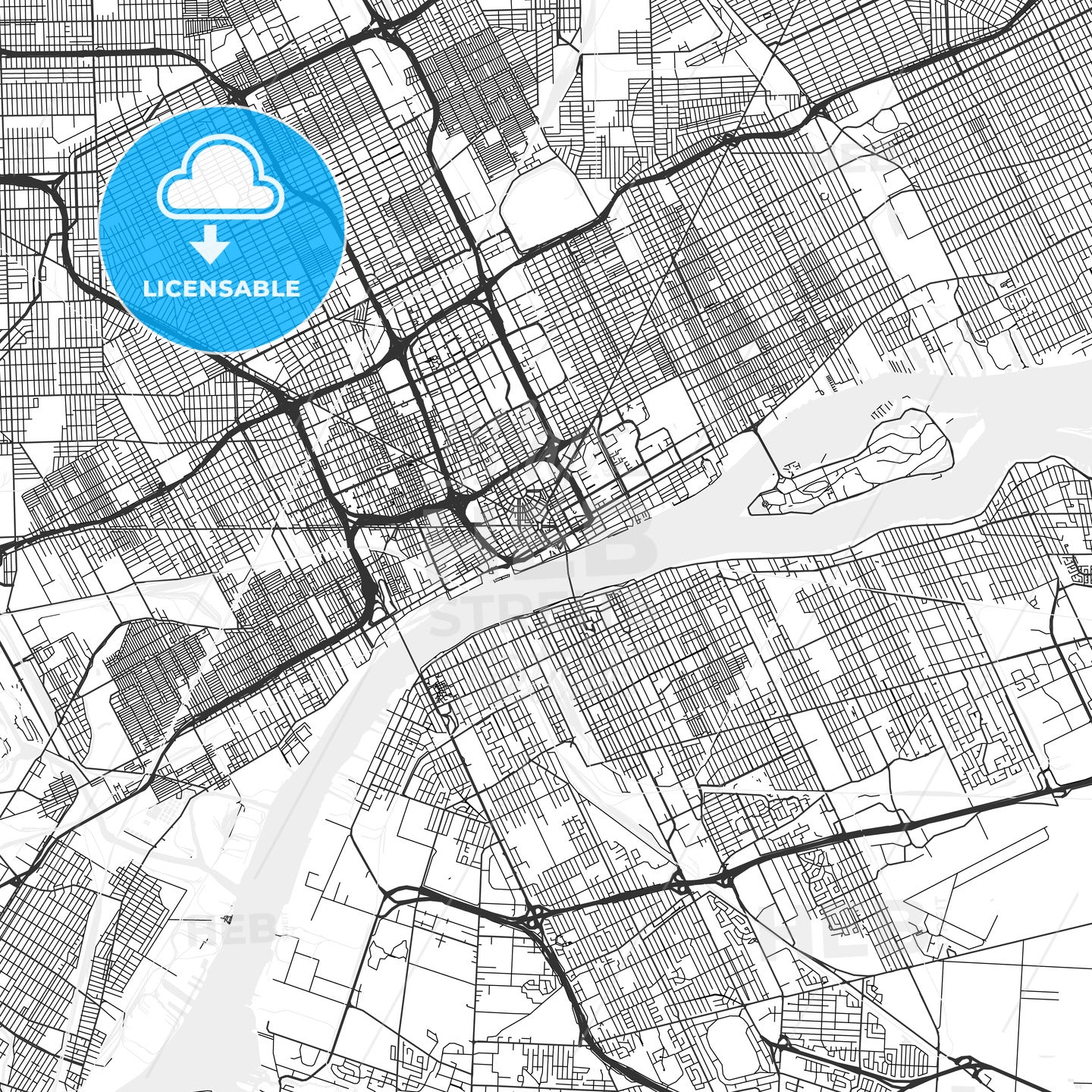 Detroit, Michigan - Area Map - Light