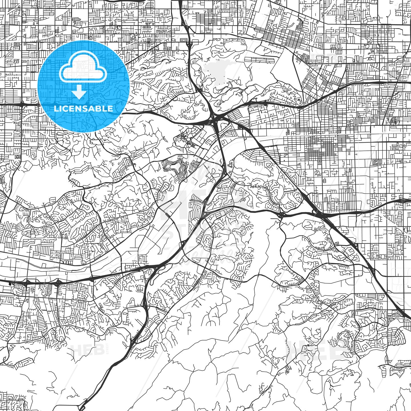 Diamond Bar, California - Area Map - Light