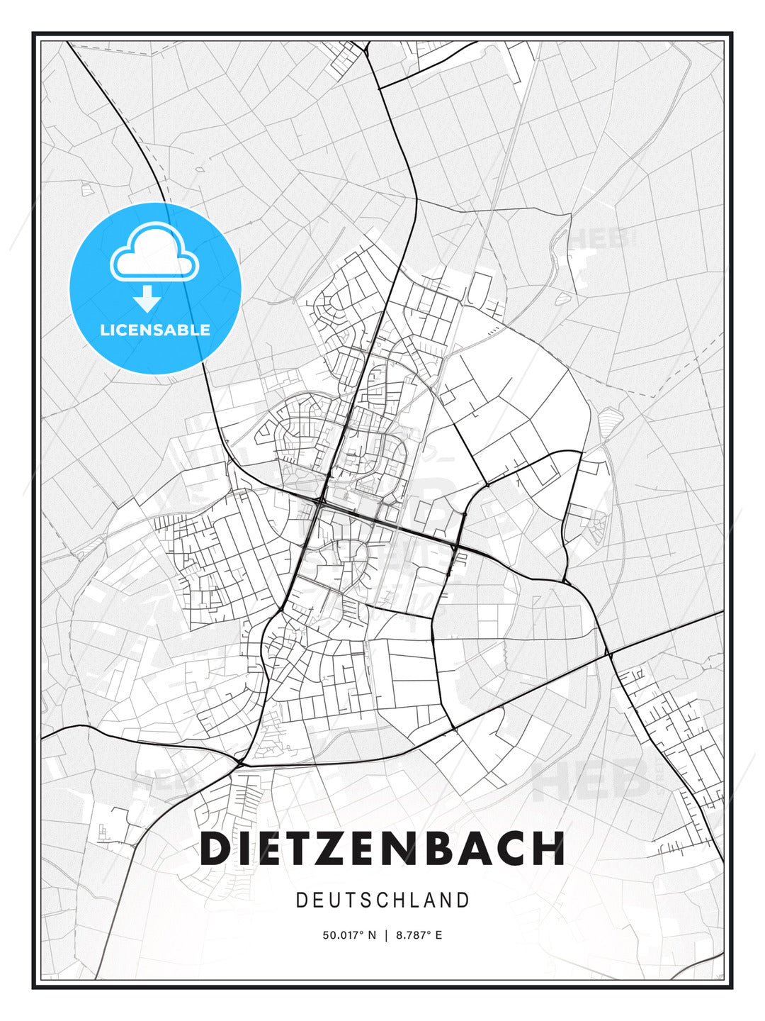Dietzenbach, Germany, Modern Print Template in Various Formats - HEBSTREITS Sketches