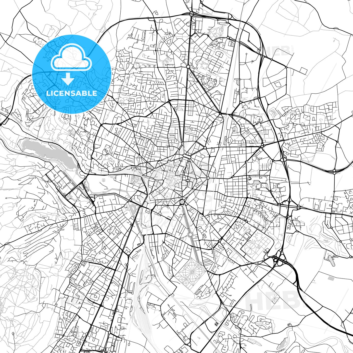 Dijon, Côte-d'Or, downtown map, light