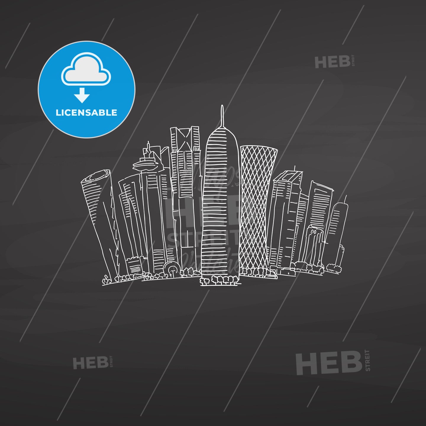 Doha Qatar Skyline on blackboard – instant download