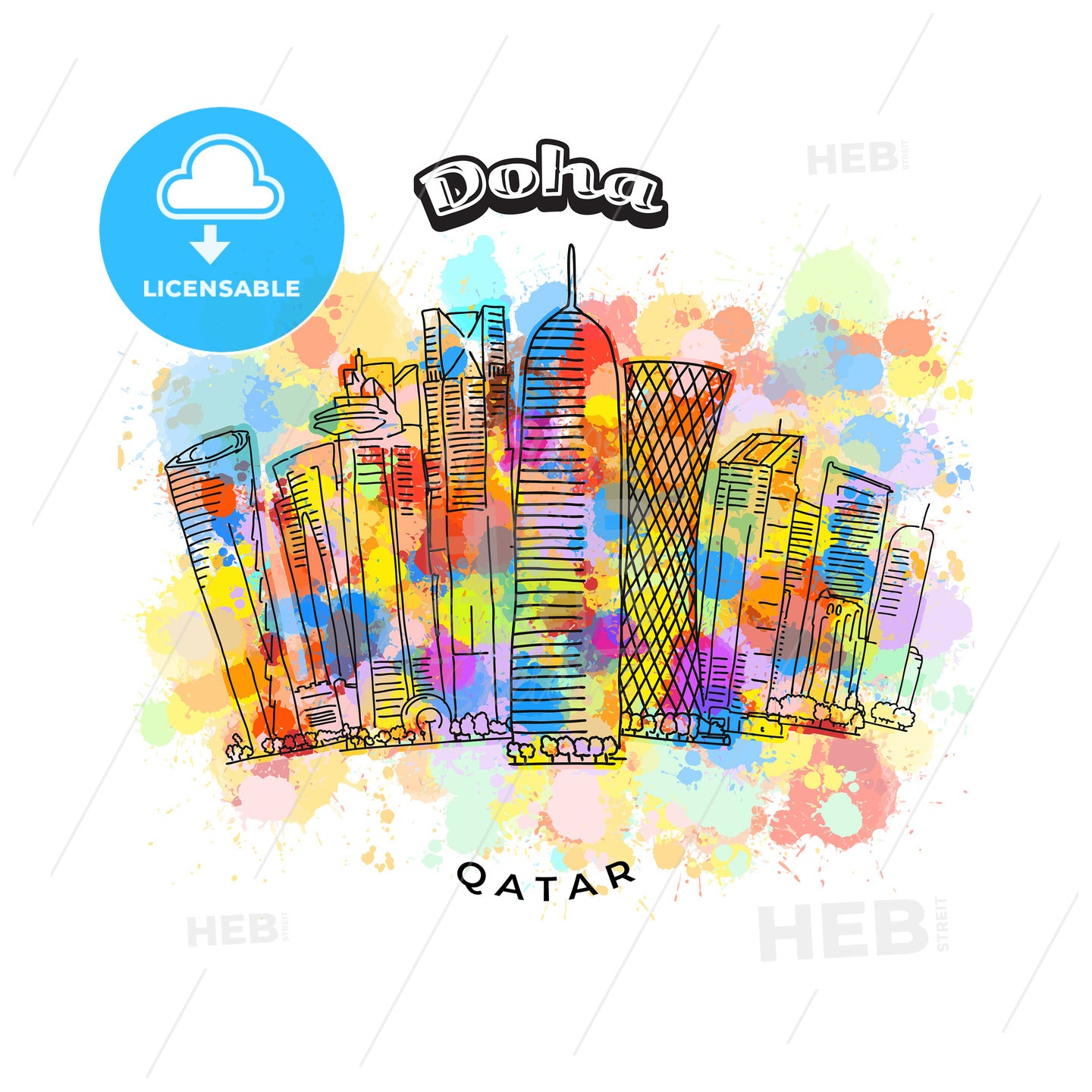Doha Qatar colorful skyline – instant download