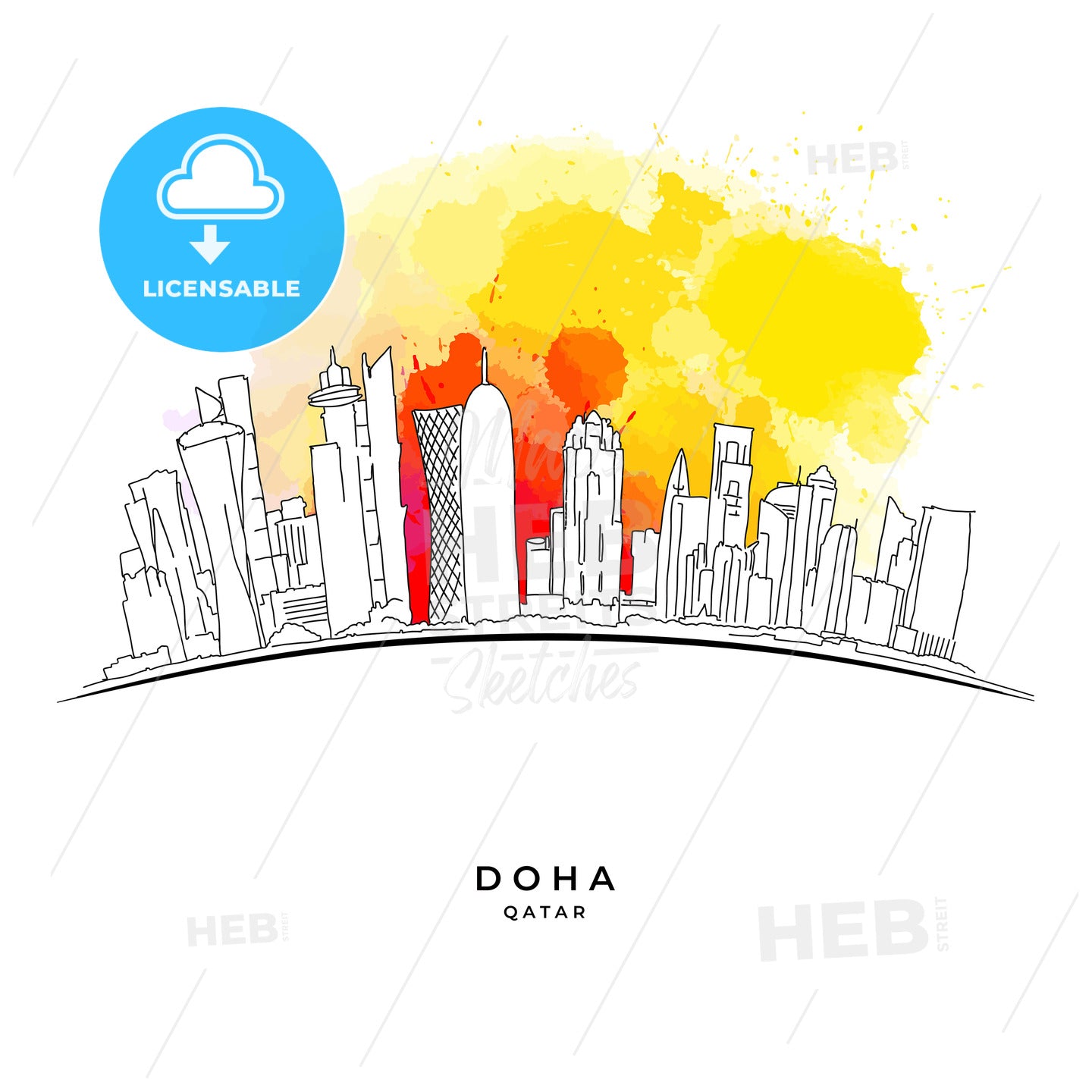 Doha Qatar skyline on colorful background – instant download