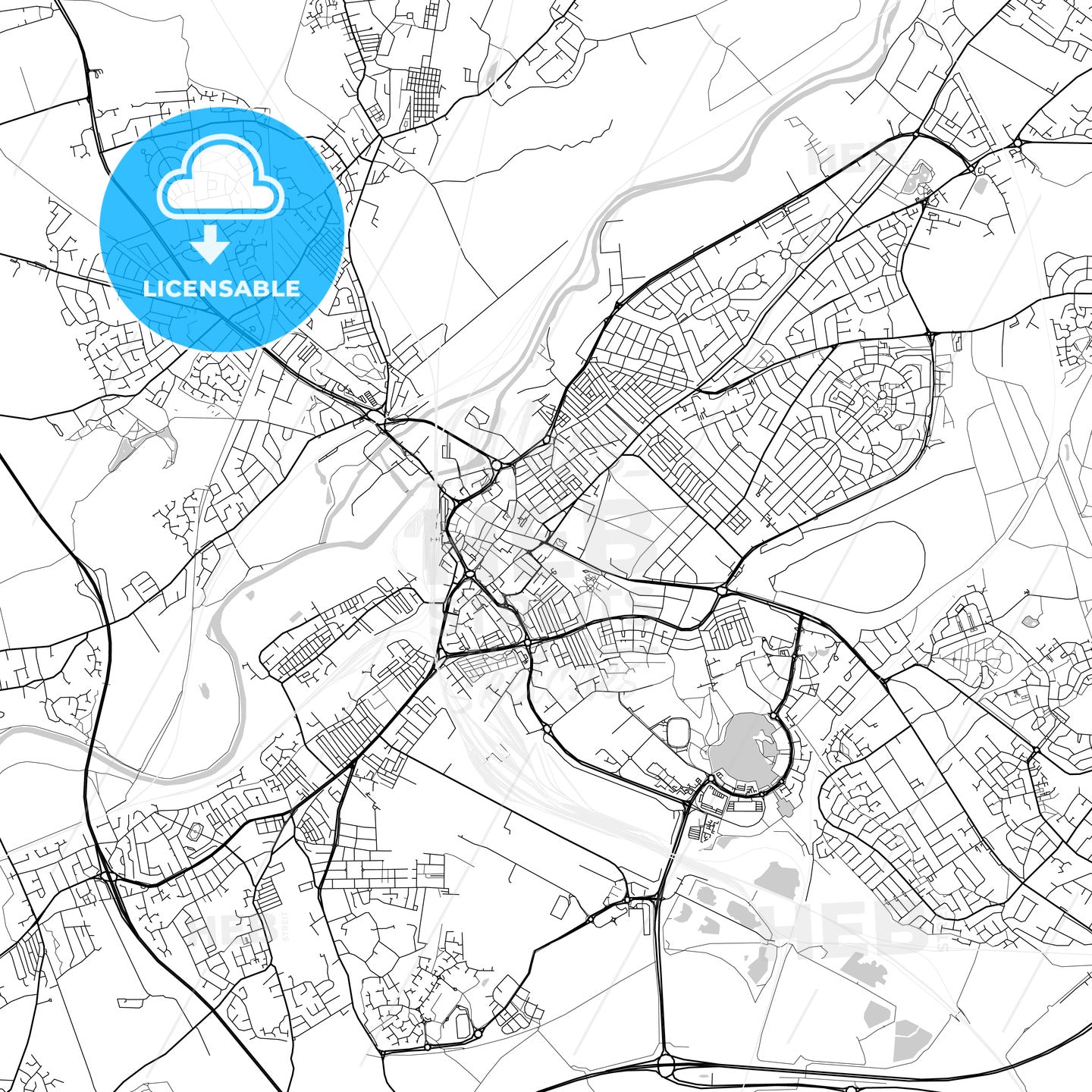 Doncaster, England, UK, Vector Map - Light