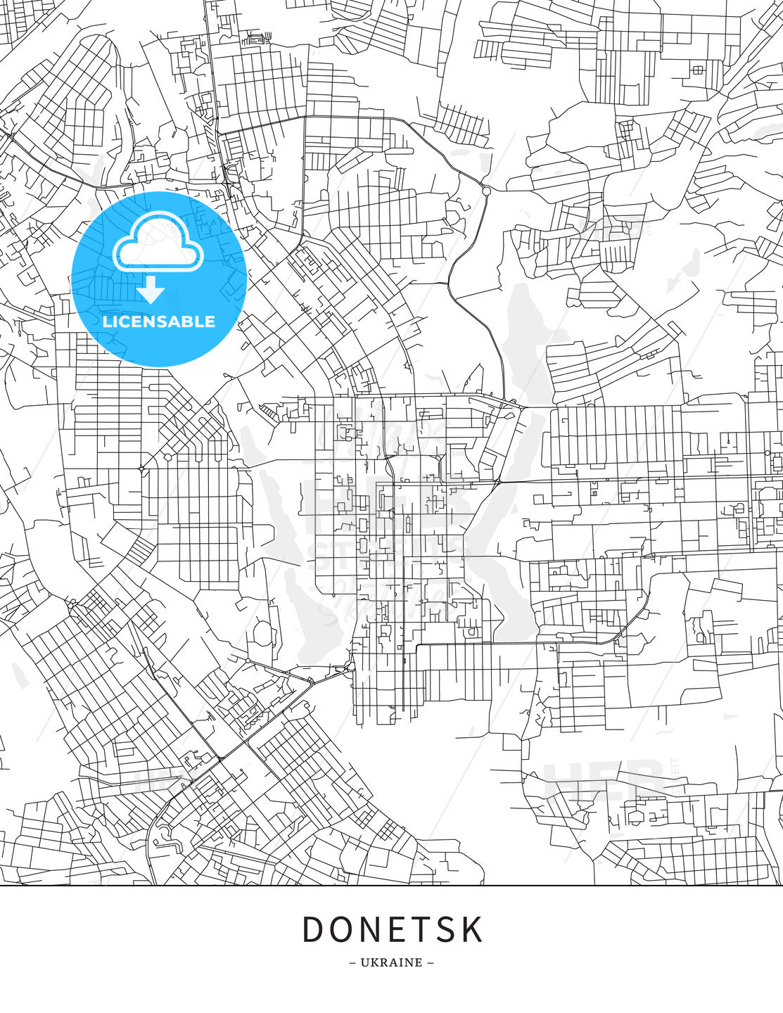 Donetsk, Ukraine, Map poster borderless print template - HEBSTREITS