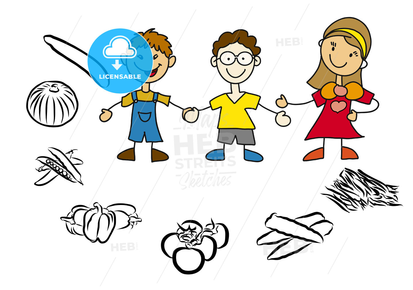 Doodle Mother and Kids with Healthy Food – instant download