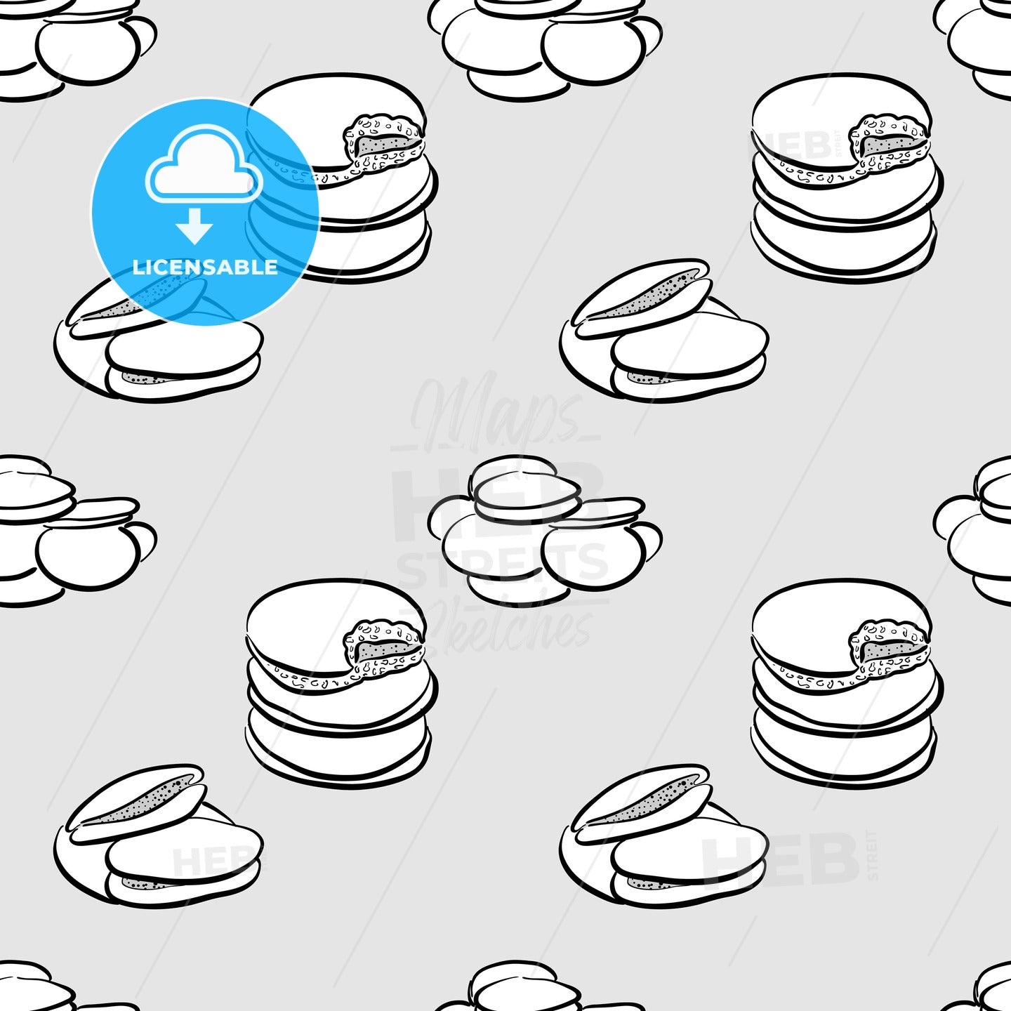 Dorayaki seamless pattern greyscale drawing – instant download