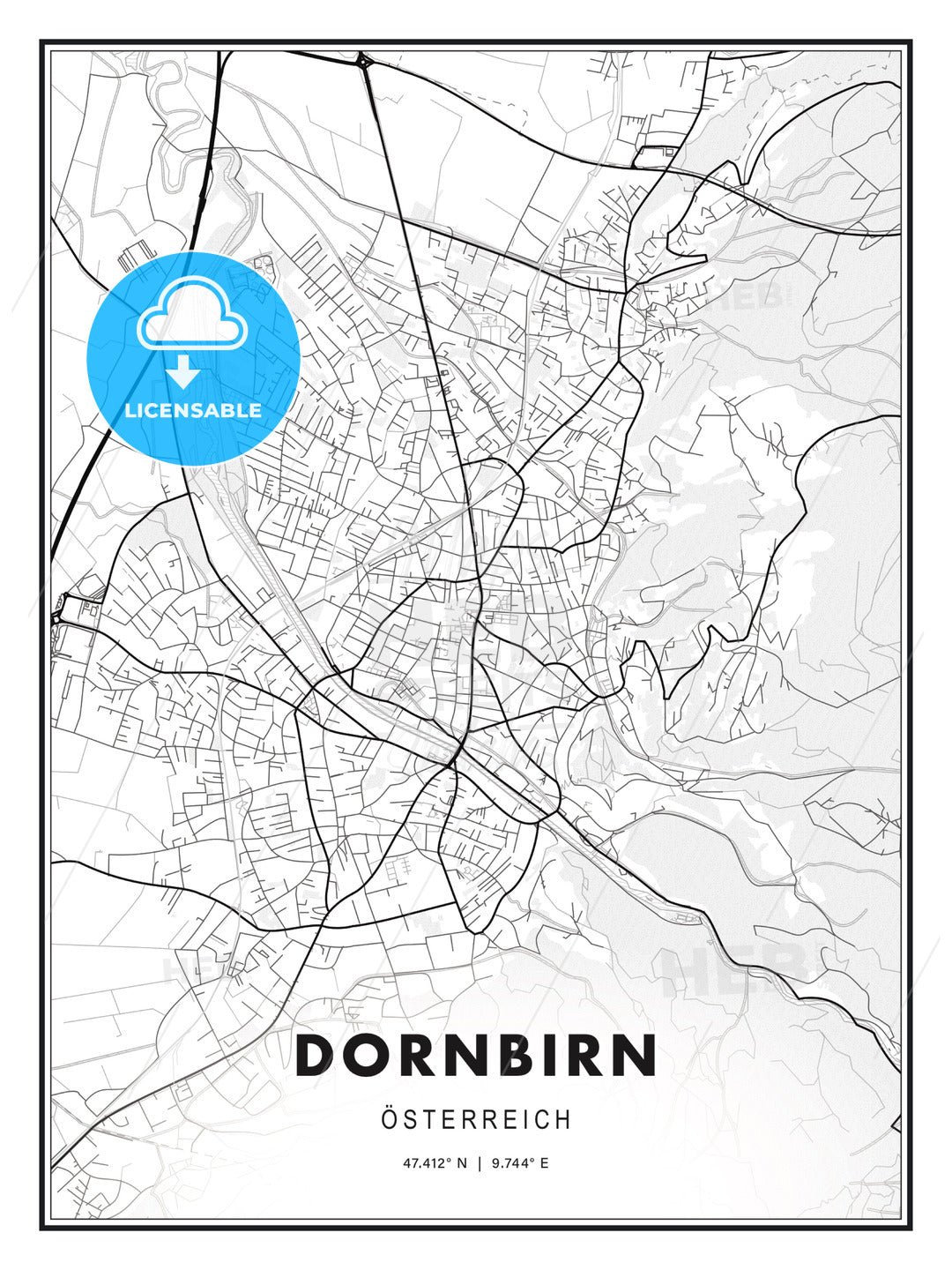Dornbirn, Austria, Modern Print Template in Various Formats - HEBSTREITS Sketches