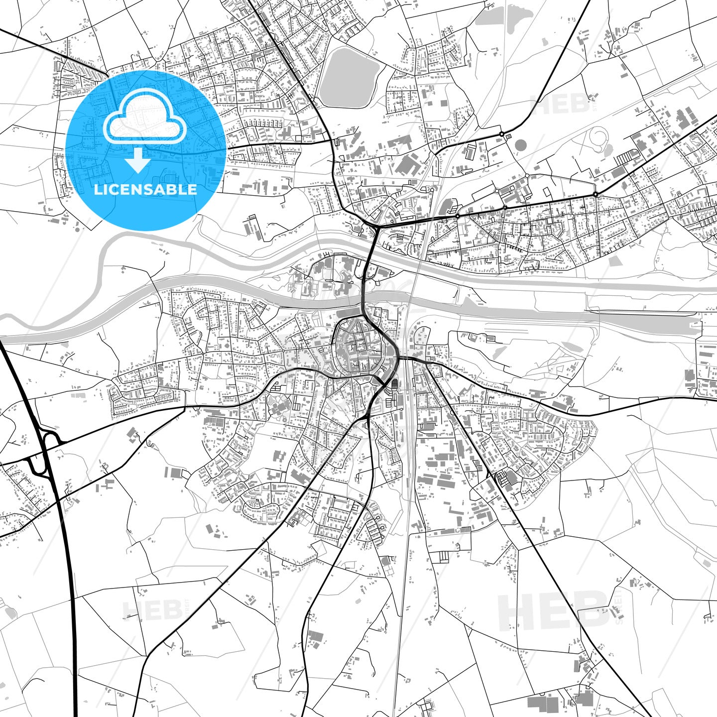 Dorsten, Germany, vector map with buildings