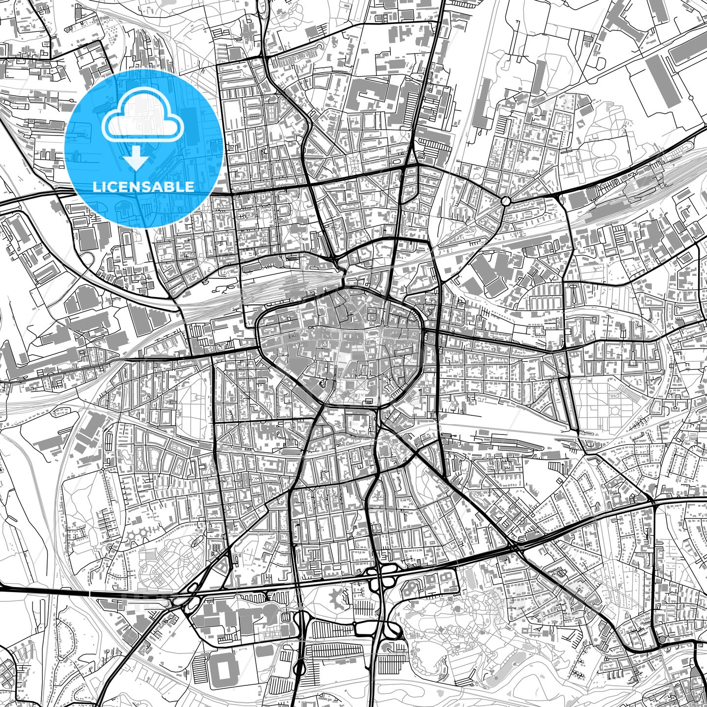 Dortmund, Germany, vector map with buildings