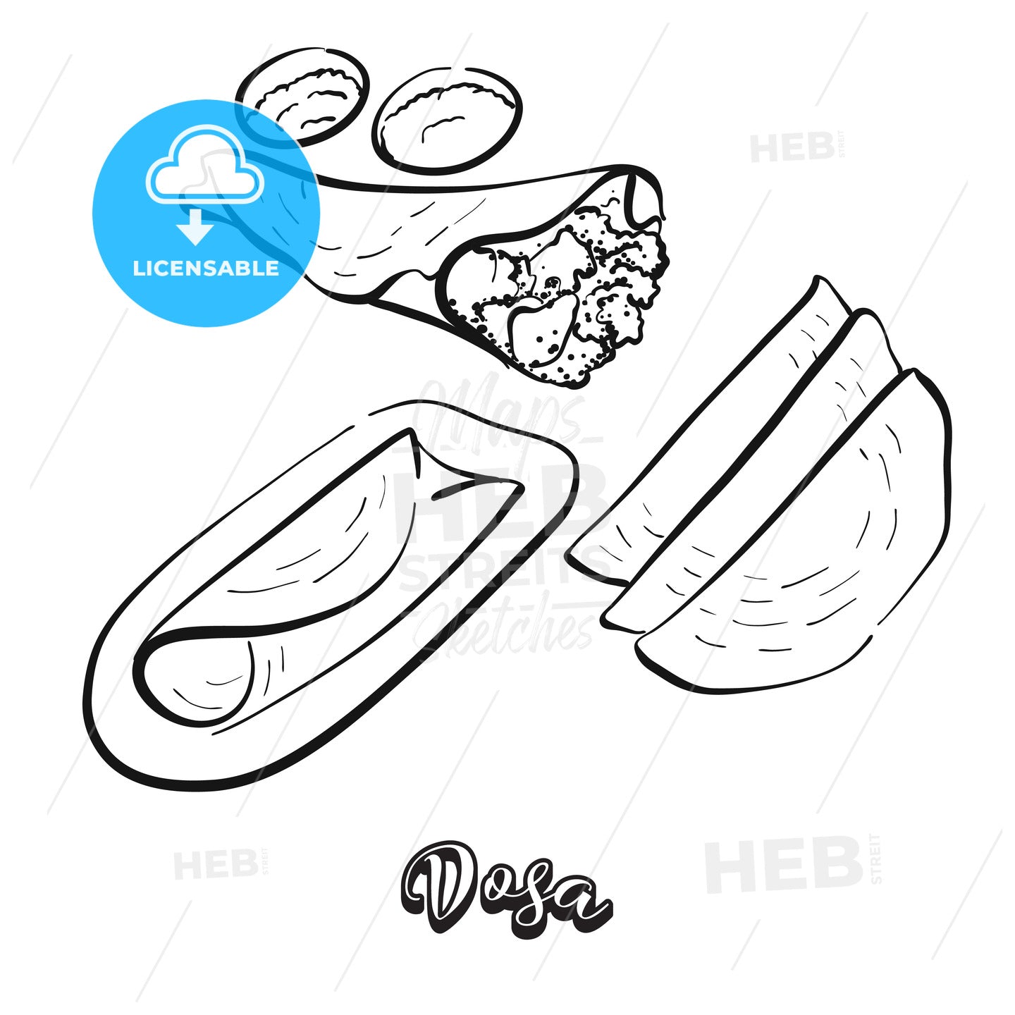 Dosa food sketch on chalkboard – instant download