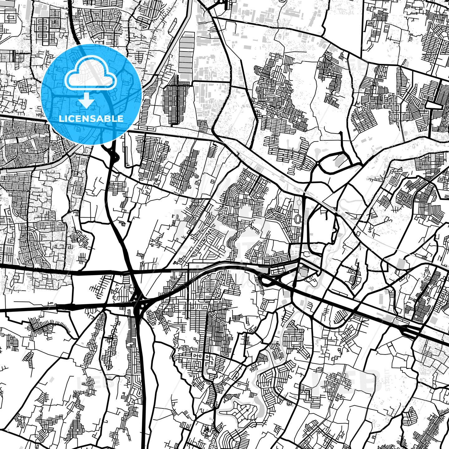 Downtown map of Bekasi, West Java, Indonesia