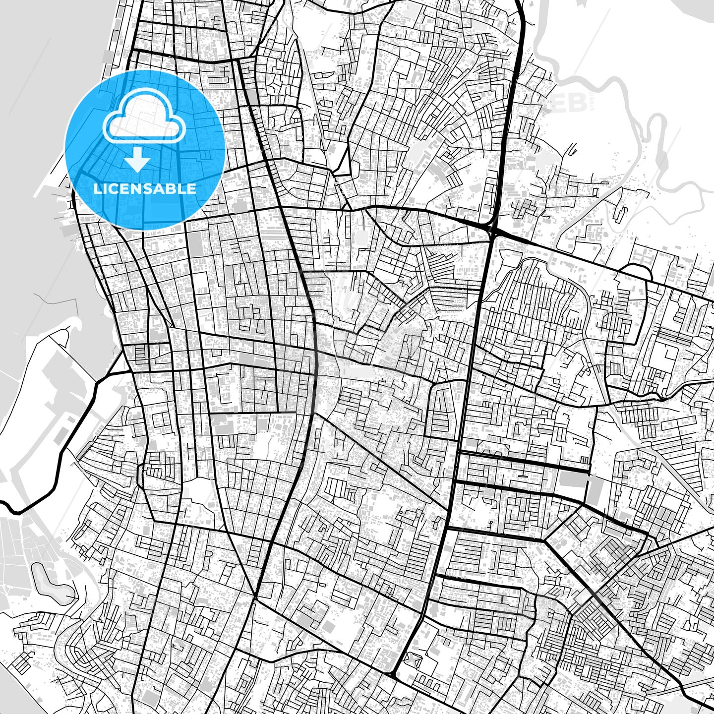 Downtown map of Makassar, South Sulawesi, Indonesia