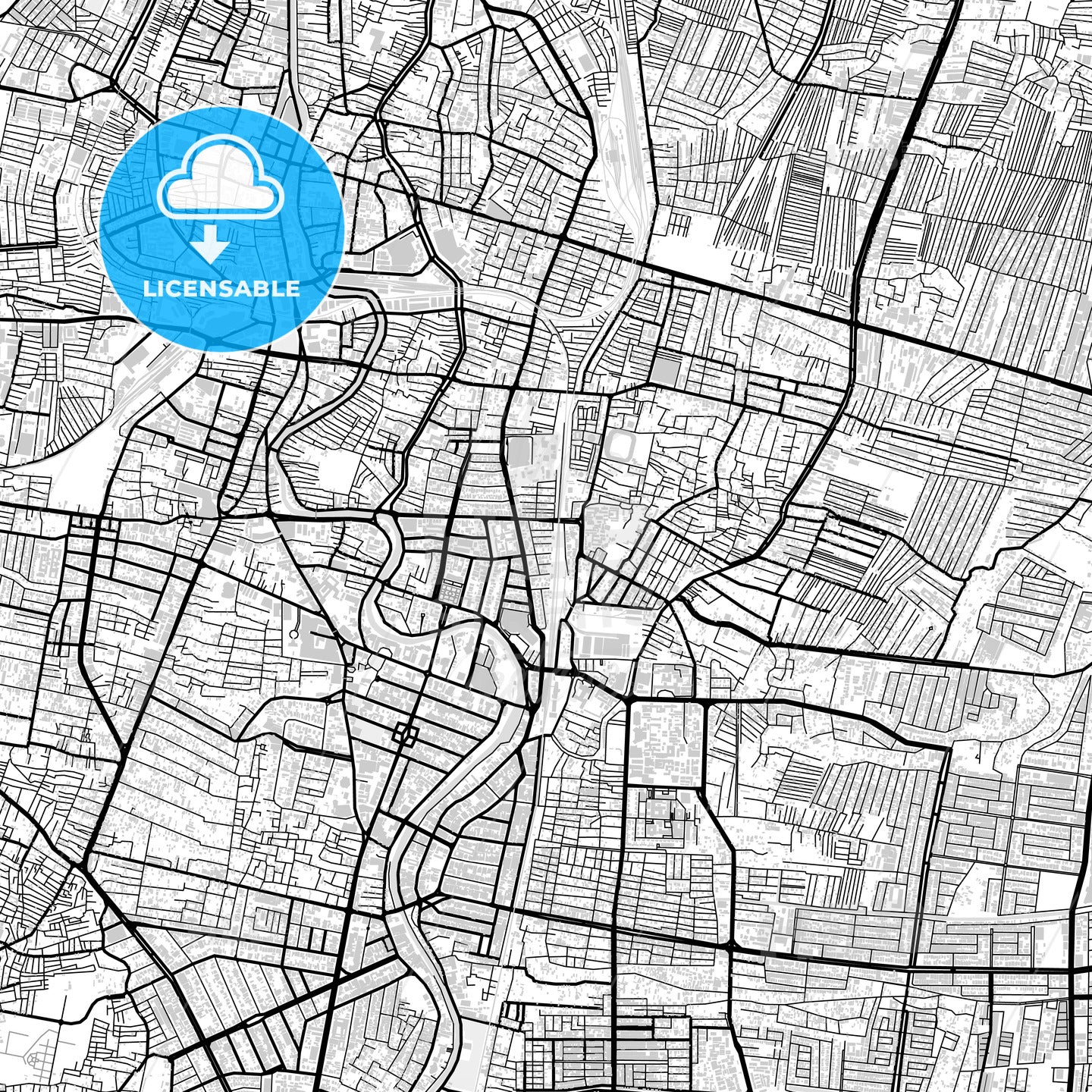 Downtown map of Surabaya, East Java, Indonesia