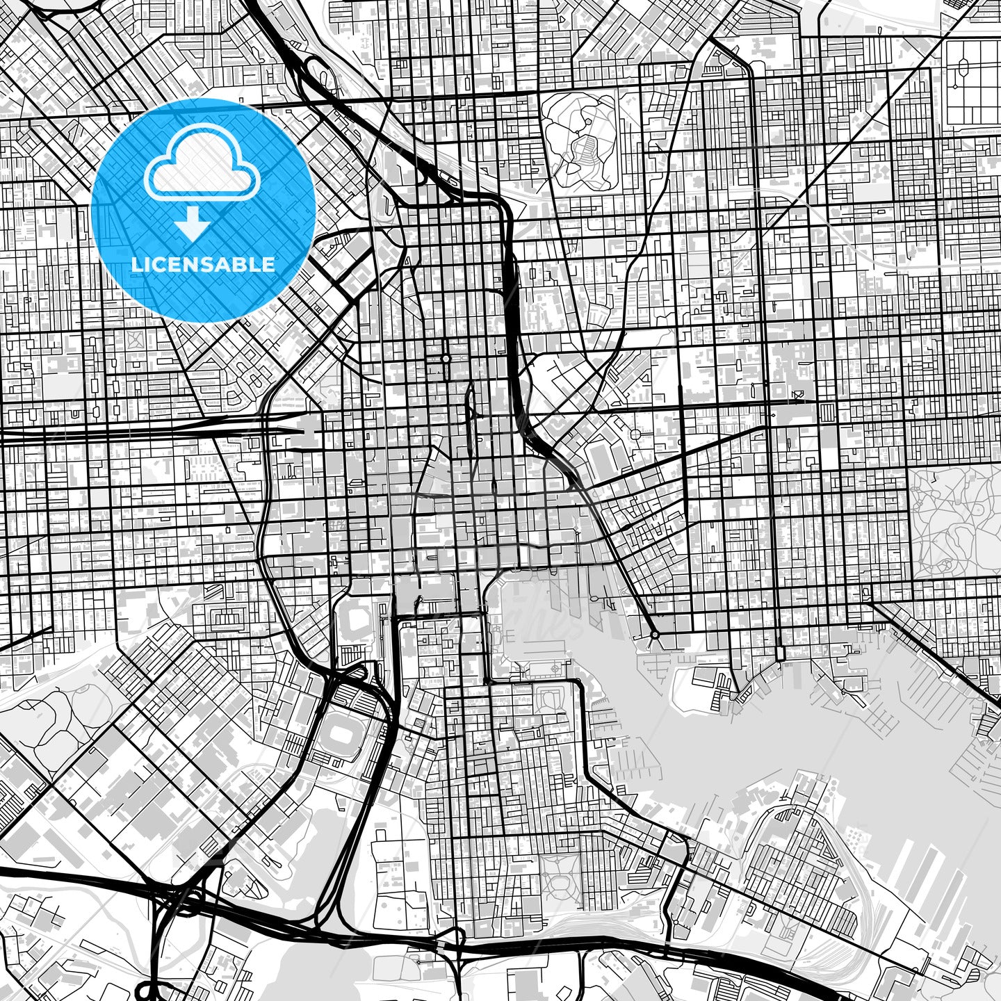 Downtown map of Baltimore, light