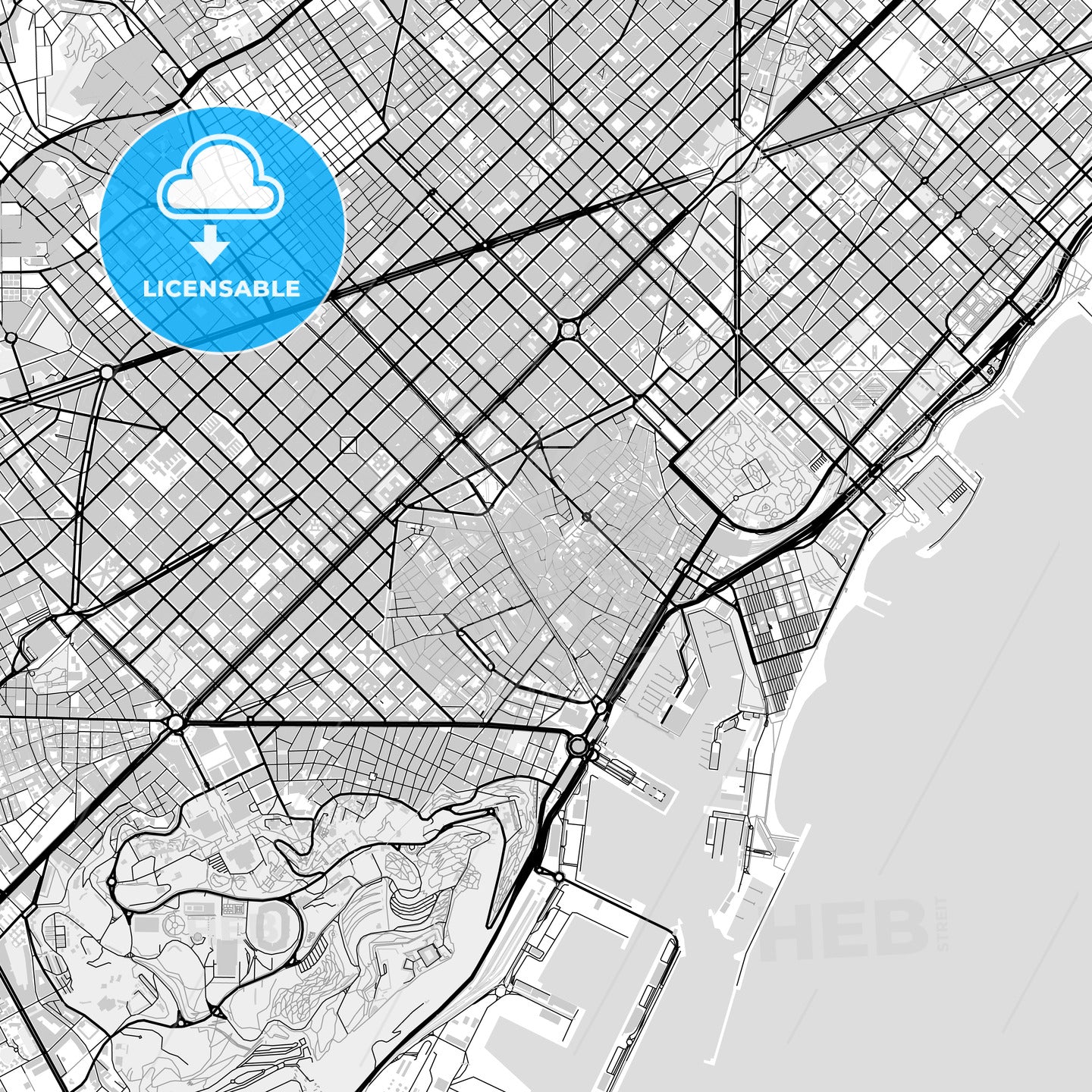 Downtown map of Barcelona, light