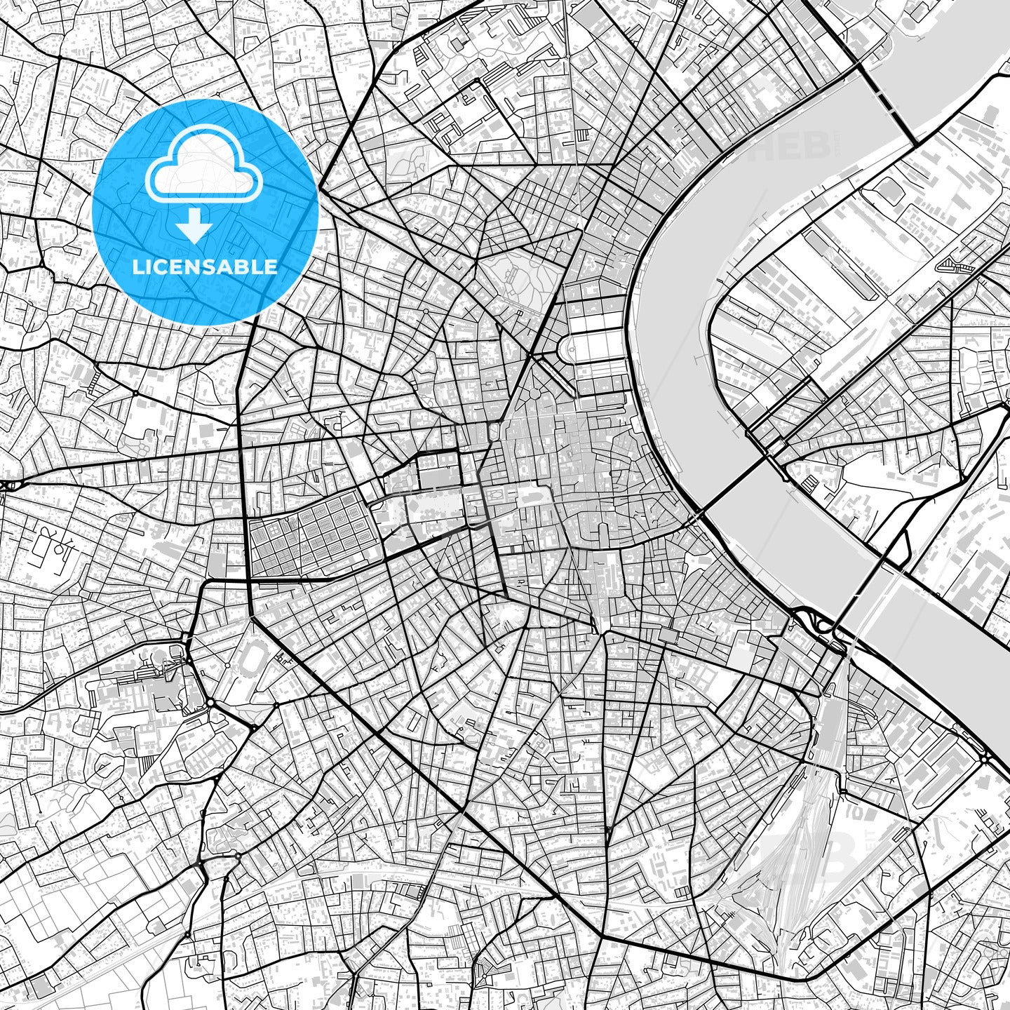 Downtown map of Bordeaux, light
