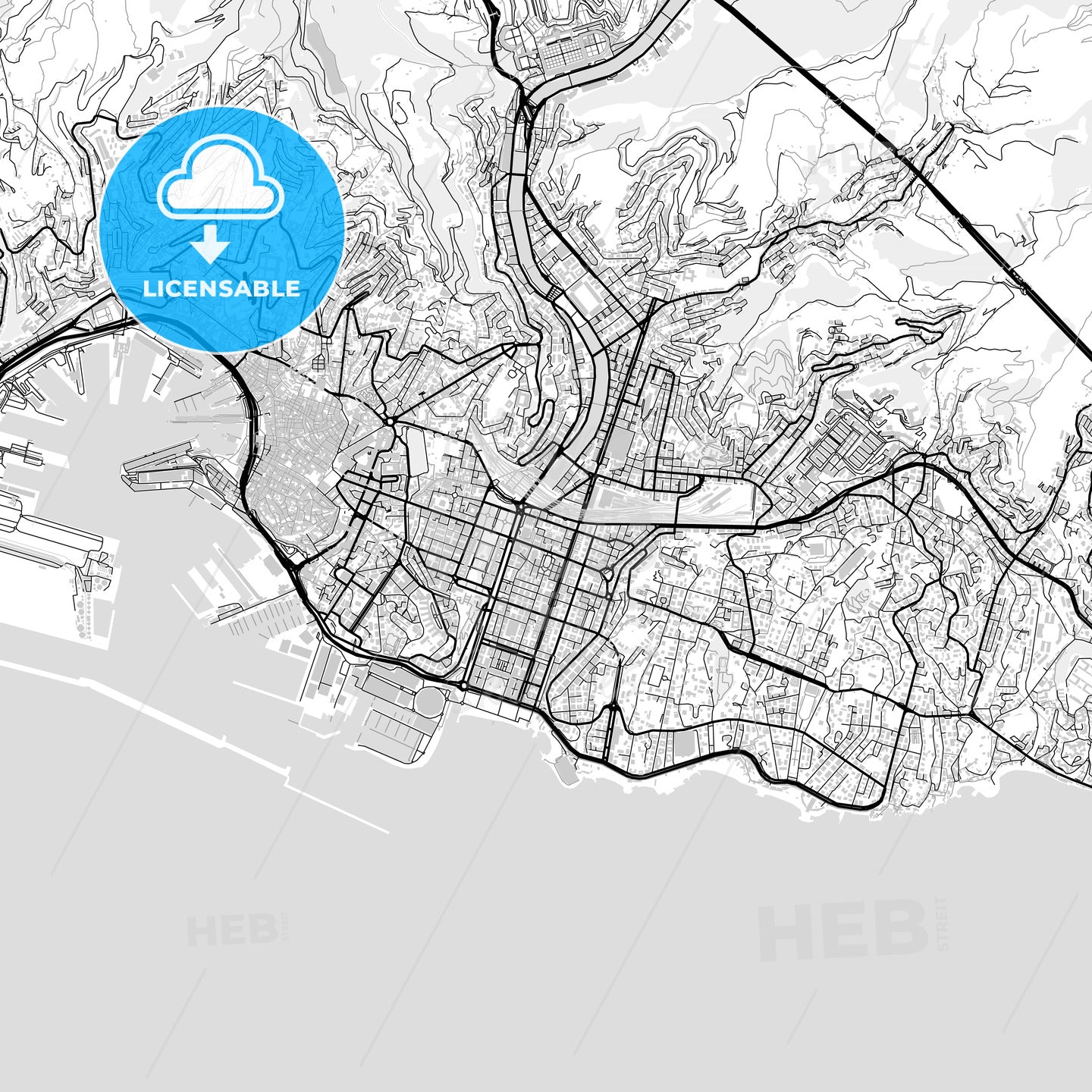 Downtown map of Genoa, light