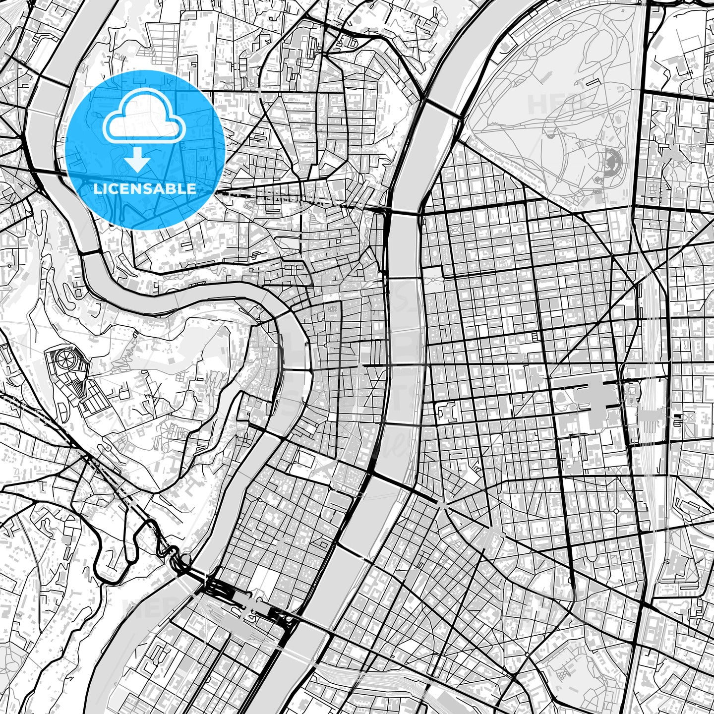 Downtown map of Lyon, light