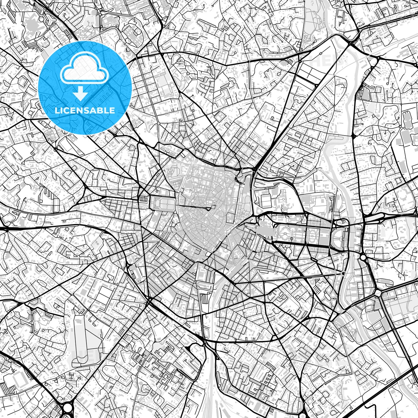 Downtown map of Montpellier, light