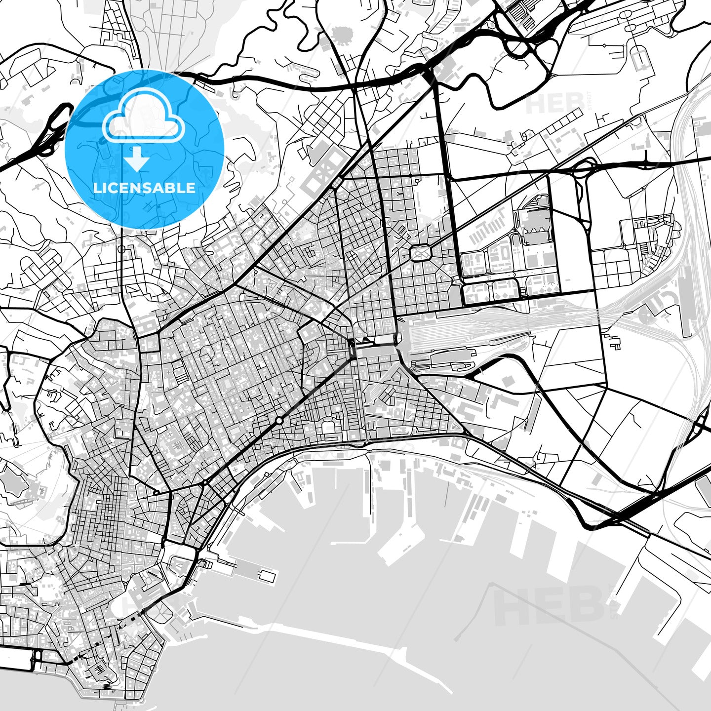 Downtown map of Naples, light